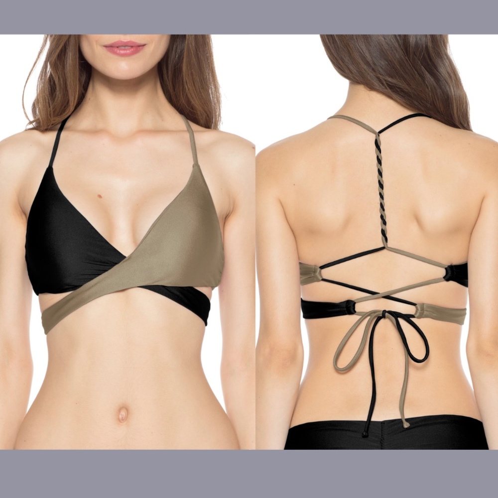 NEW Isabella Rose [ Small ] Lagoon Wrap Bikini Top in Black/Mink‎